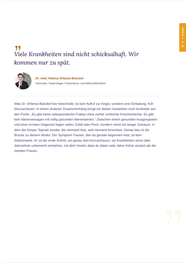 Workbook-Seite mit Experten-Zitat von Dr. med. Helena Orfanos-Boeckel